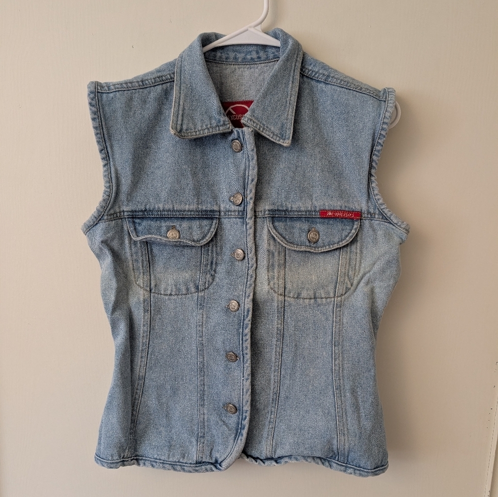 Vintage No Excuses Womens Medium 100% Cotton Denim Vest Coastal Cowgirl Western